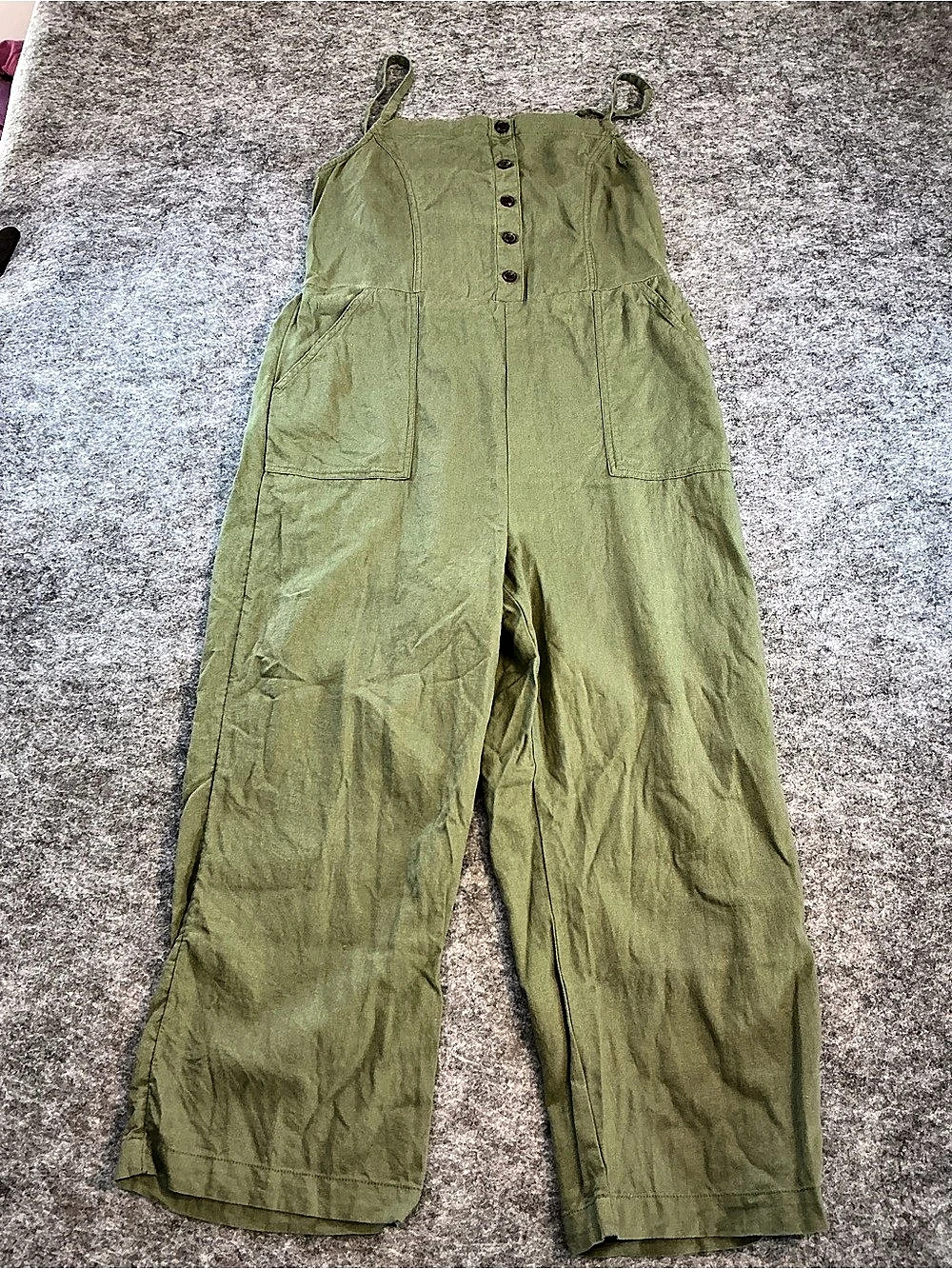 Old Navy Button-Front Linen-Blend Cami Jumpsuit Olive Green Large